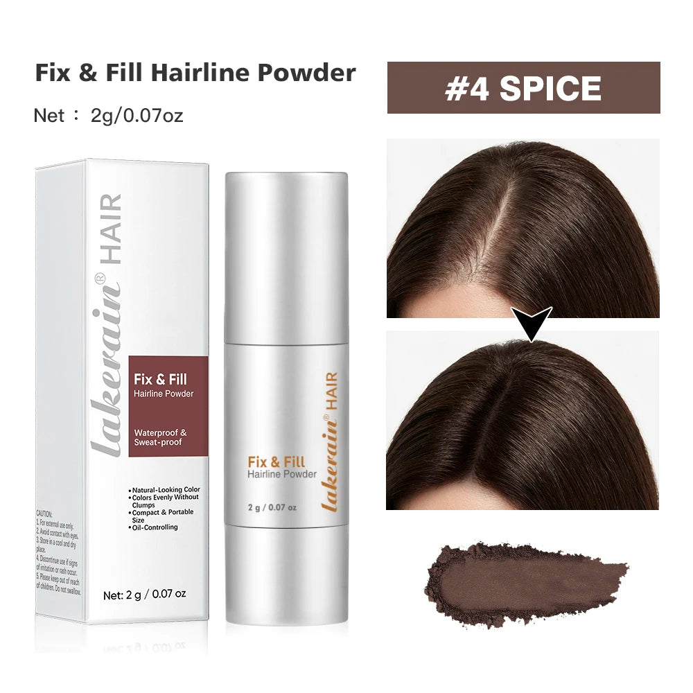 #4 spice hairline powder: bottle, box, and medium-brown swatch