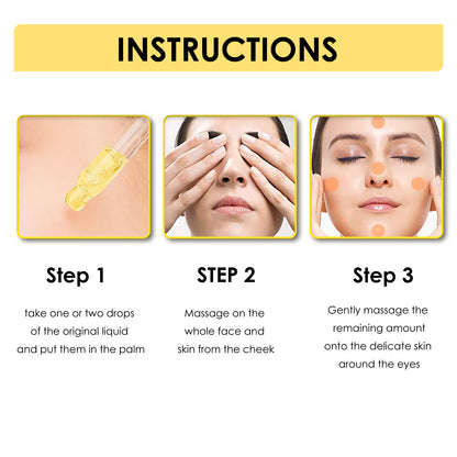 Retinol firming serum application instructions card with step diagrams for face