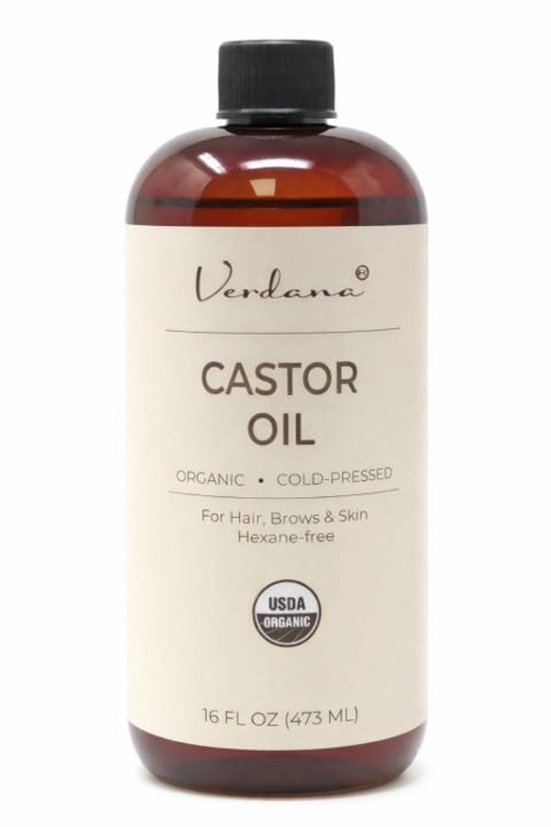 Organic castor oil bottle, cold-pressed, hexane-free, 16 fl oz