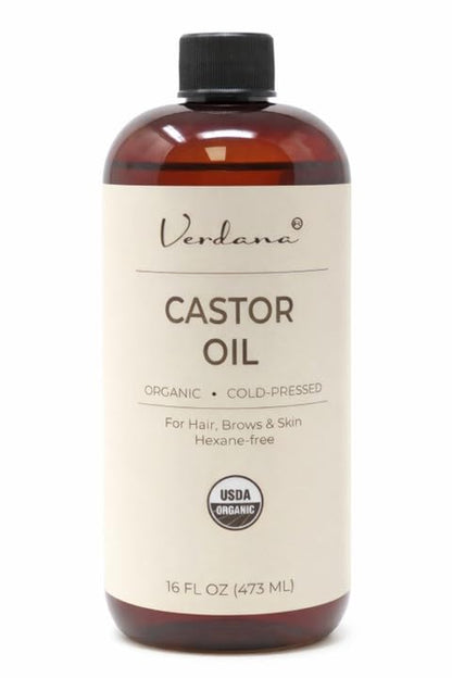 Organic castor oil bottle, cold-pressed, hexane-free, 16 fl oz