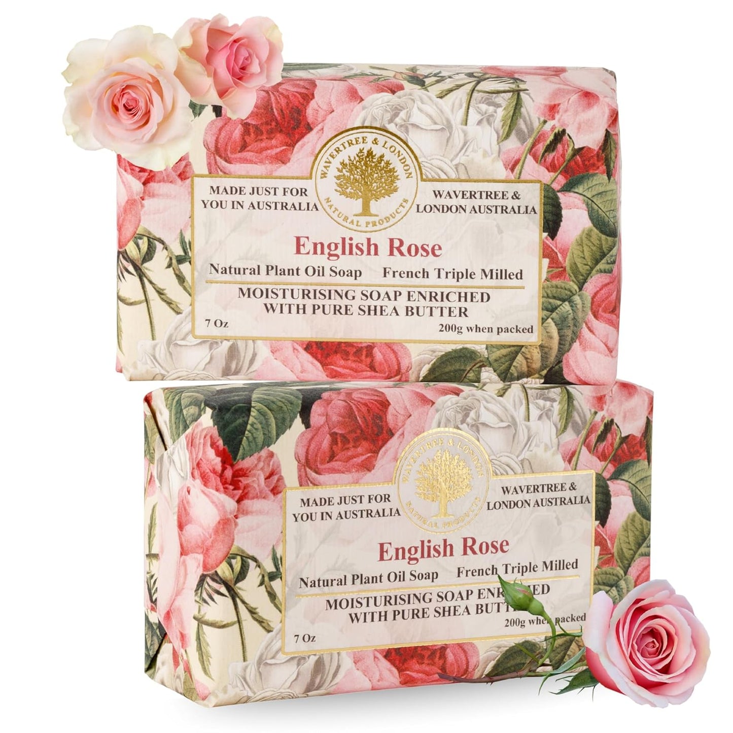 English Rose scented soap bars, natural triple-milled with shea butter, 2-pack 7 oz