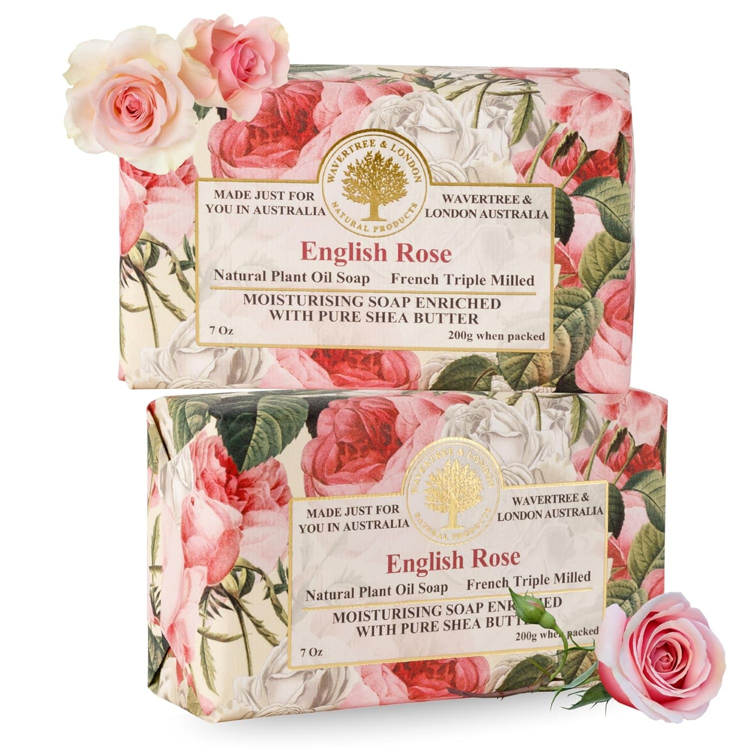 English Rose scented soap bars, natural triple-milled with shea butter, 2-pack 7 oz