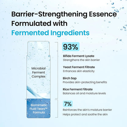 Barrier-strengthening micro essence infographic with 93% and 7% claims