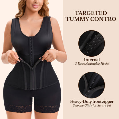 Black overbust shaper with internal adjustable hooks and front zipper