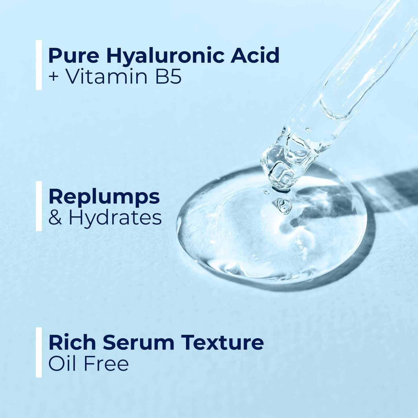 Hyaluronic acid plus vitamin B5 serum with clear droplet texture