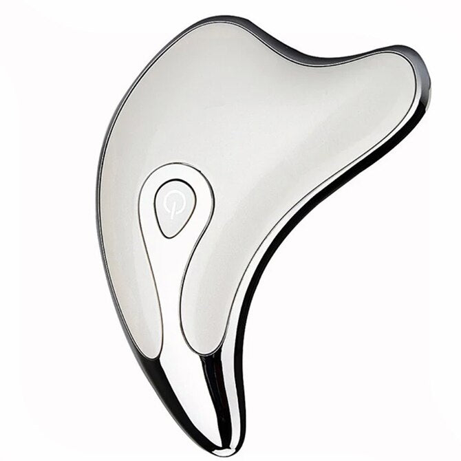 Silver electric facial massager gua sha tool with heart control button