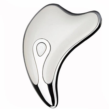 Silver electric facial massager gua sha tool with heart control button