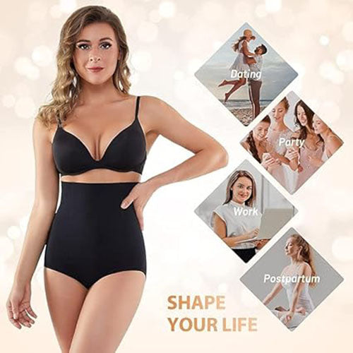 Black high-waist shaping panty with smooth sides and full-coverage briefs style.