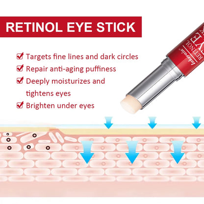 Retinol Eye Stick applicator with benefits text for fine lines and dark circles