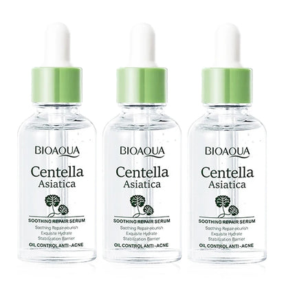 BIOAQUA Centella Asiatica face serum, three bottles with green caps