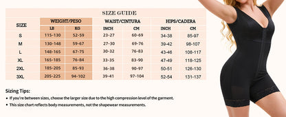 Black full body shaper torso and leg shorts with front zipper panel and lace hem