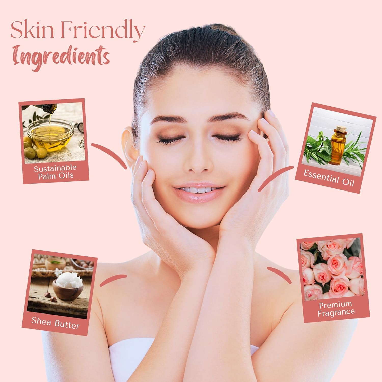 English Rose soap with shea butter and oils ingredient callouts for skin