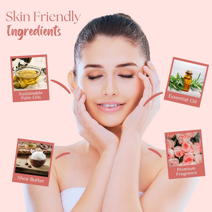 English Rose soap with shea butter and oils ingredient callouts for skin