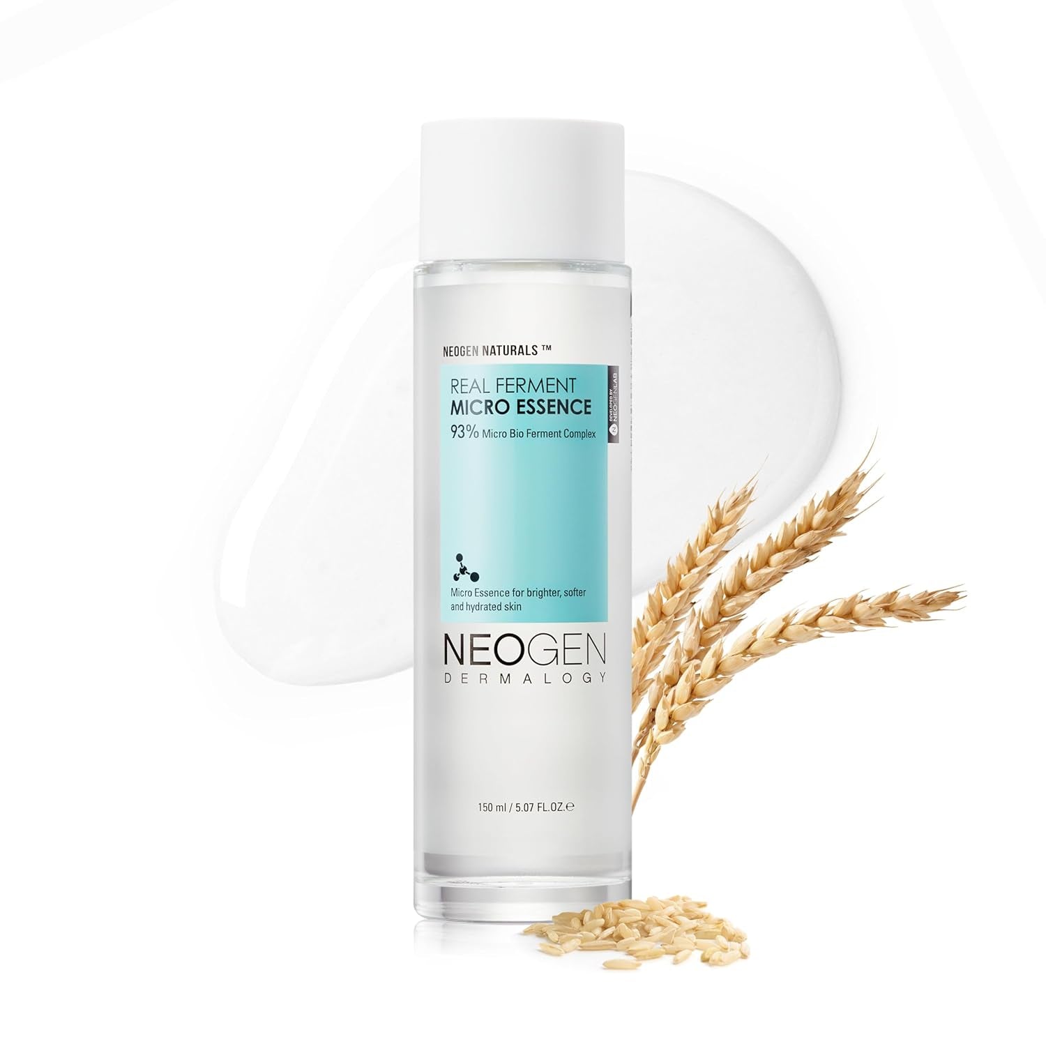 Real Ferment Micro Essence toner, 150 ml bottle with white cap and blue liquid