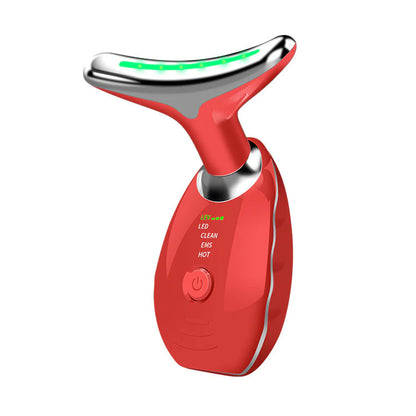 Microcurrent-Facialgerät, rotes Gehäuse mit grünem LED-Streifen am Kopf