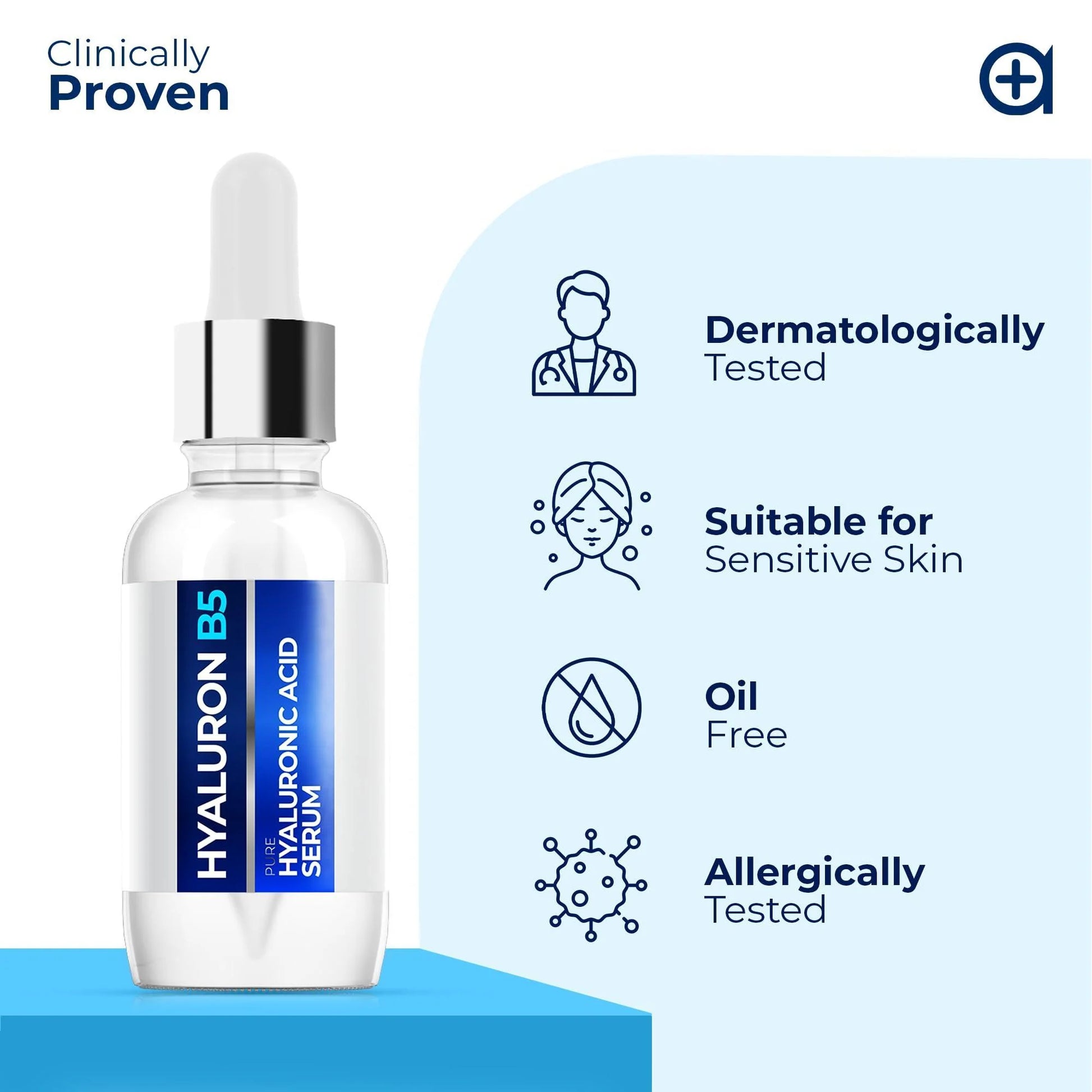 Hyaluron B5 serum bottle with dropper cap for sensitive skin, oil free