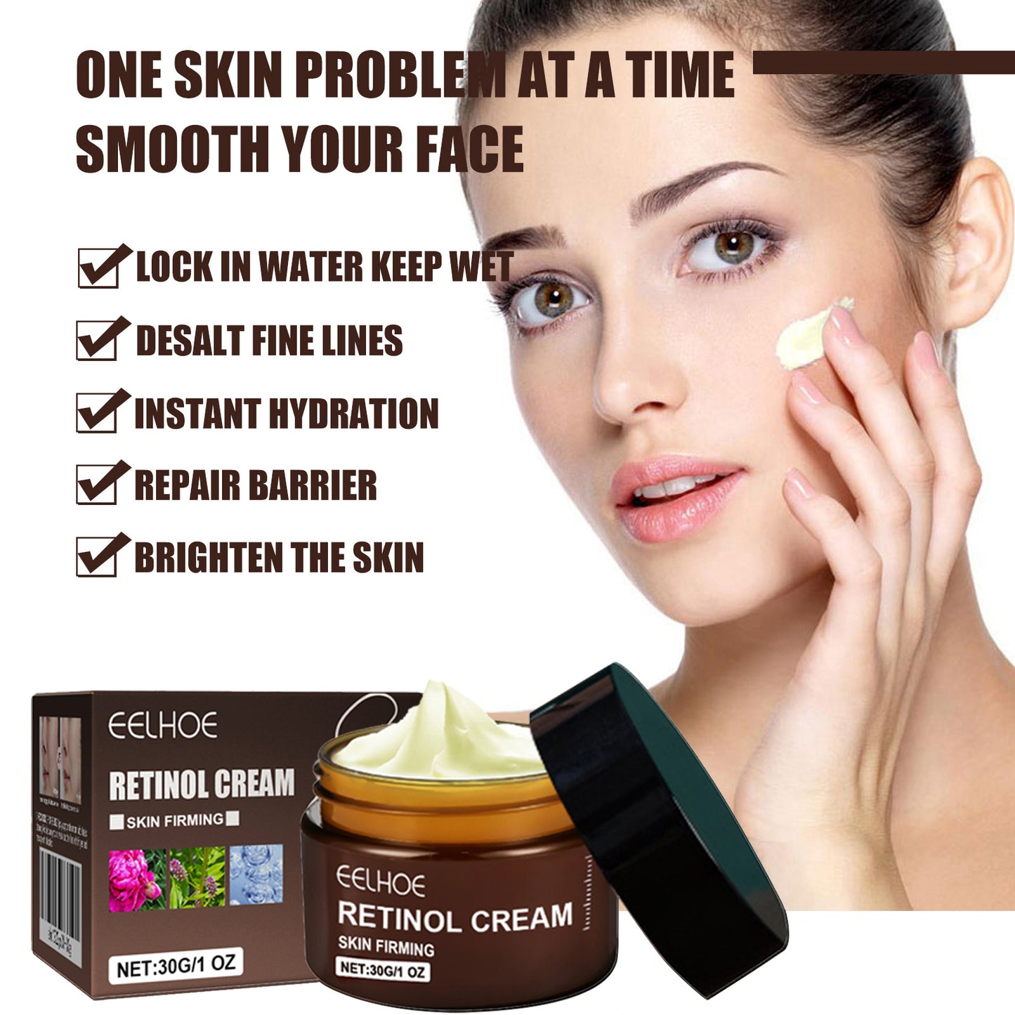 Retinol face cream jar with open lid and green-and-black cap