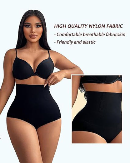 Black high-waist shaping brief with smooth, stretchy knit and wide waistband.