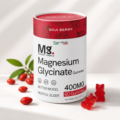 Magnesium glycinate gummies bottle, Goji Berry flavor, 400 mg and 60 count