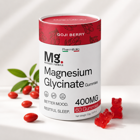 Magnesium glycinate gummies bottle, Goji Berry flavor, 400 mg and 60 count