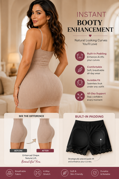 Beige hourglass shaping underwear panty with smooth fabric and padded lift