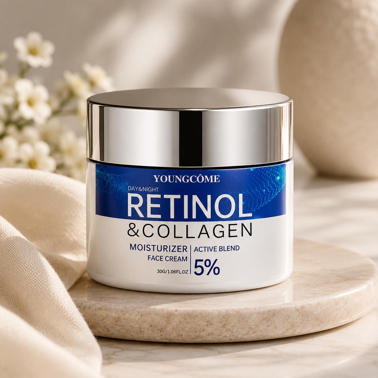 YOUNGCOME retinol & collagen face cream jar, 5% moisturizer