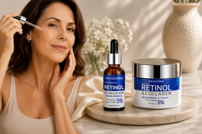 YOUNGCOME retinol & collagen combo set: dropper serum bottle and face cream jar