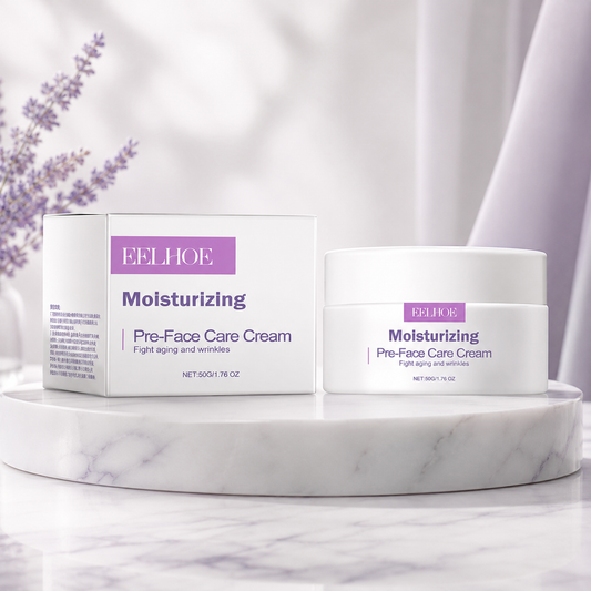 Moisturizing face cream jar with purple label and matching white box
