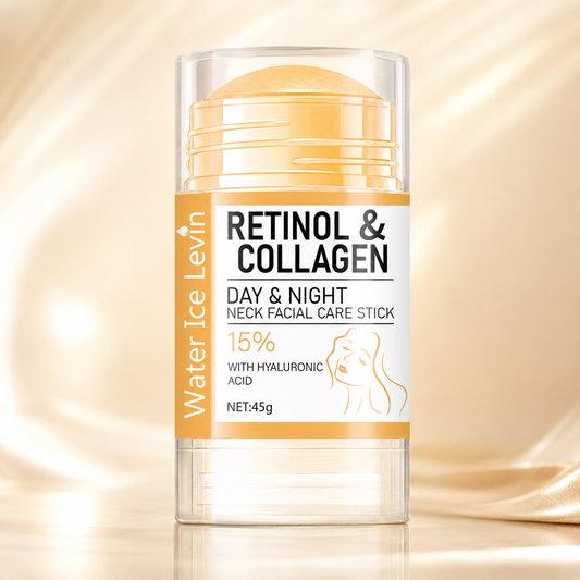 Retinol & collagen neck firming cream stick in clear plastic container, 45 g