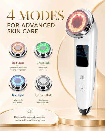 White face massager with red, green, blue, and eye-care LED rings