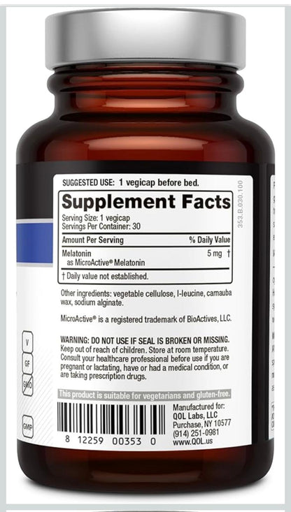 Melatonin-SR 5mg Sustained Release Vegicaps, Supplement Facts label on bottle