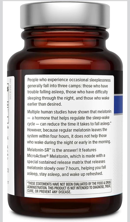 Melatonin-SR label text about 7-hour sustained release on bottle