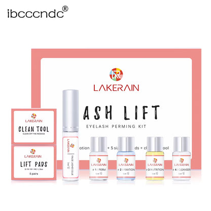 Lash Lift eyelash perming kit showing lifting bottle, perm lotion, fixation, nutrition, cleanser