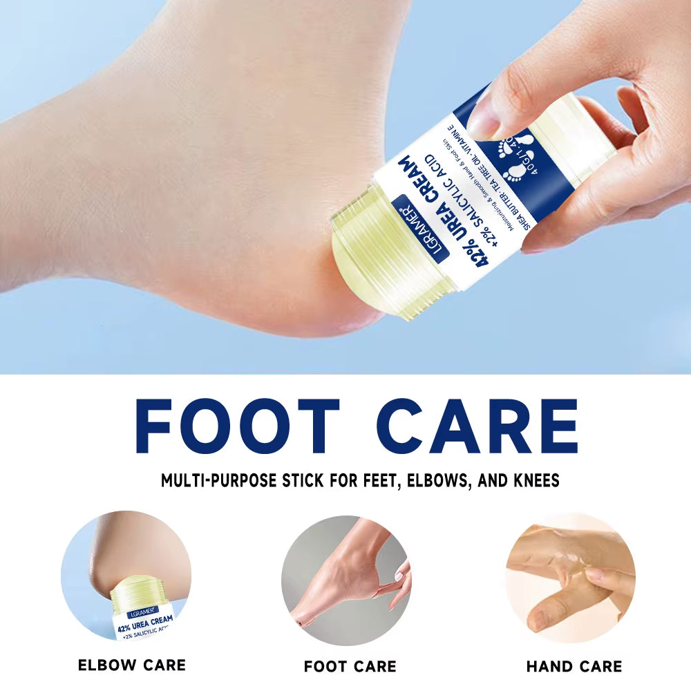 Urea cream container held over a foot for application