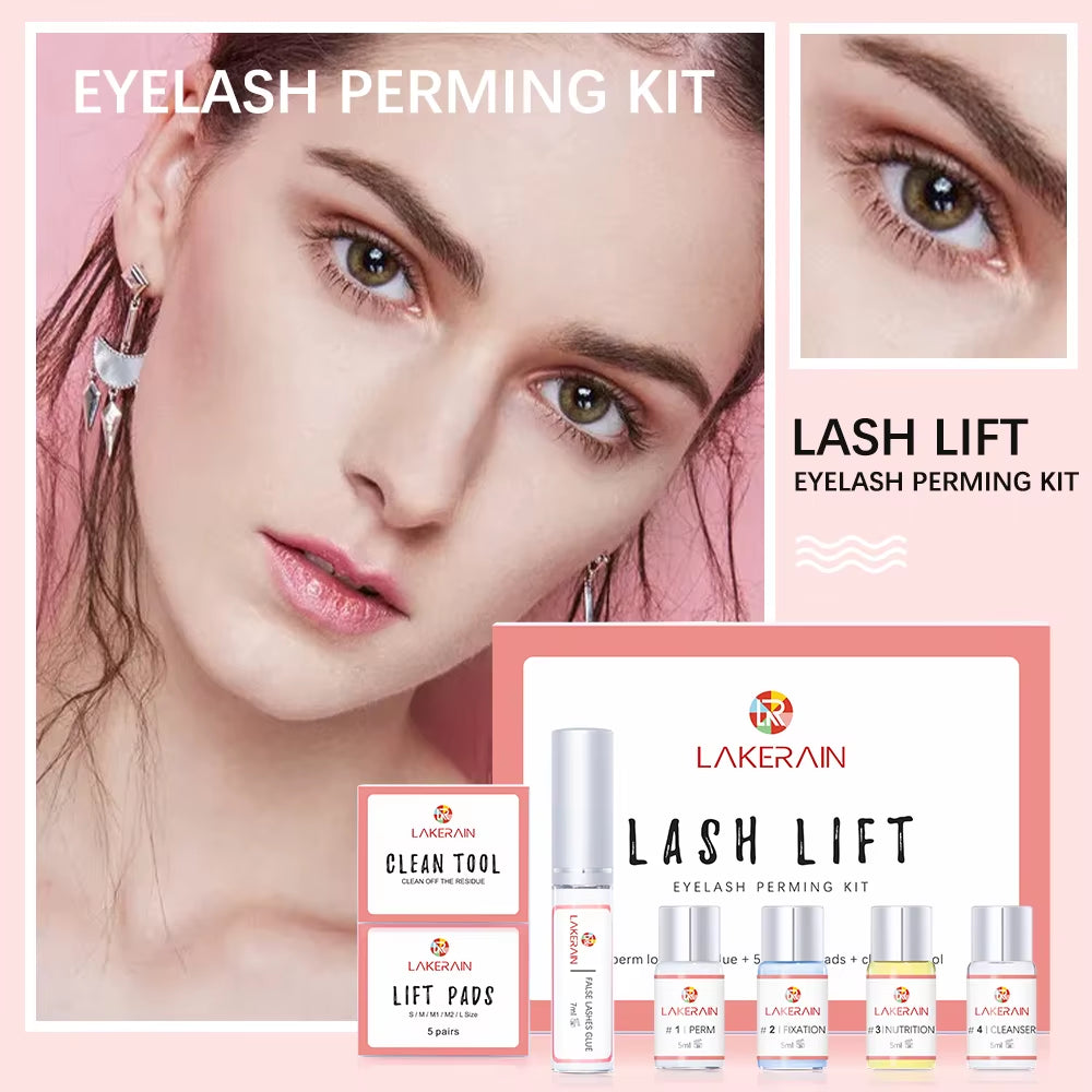 Ash Lift eyelash perming kit with clean tool and lift pads plus skincare bottles