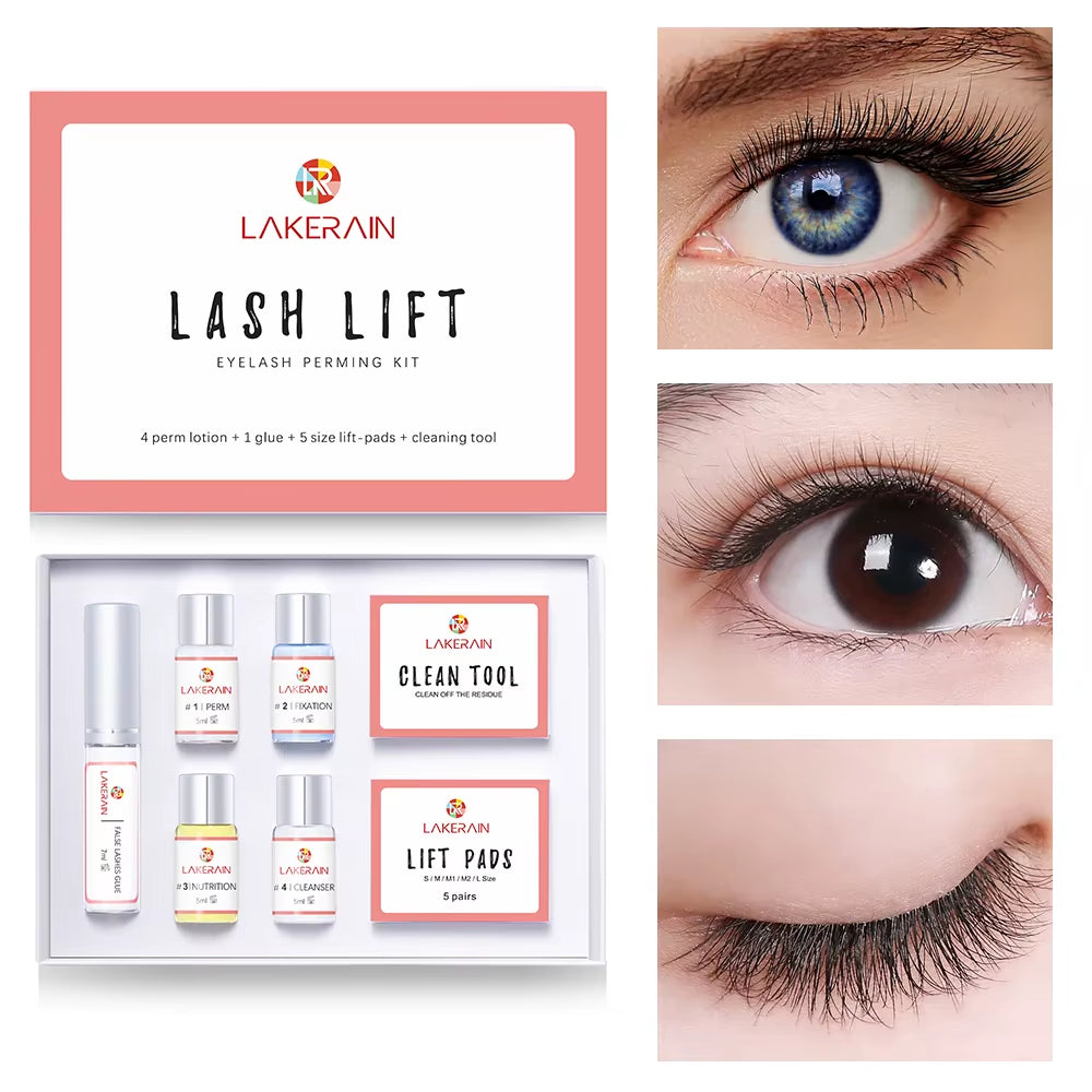 Lash Lift eyelash perming kit in box with lift pads, clean tool, and lotion bottles