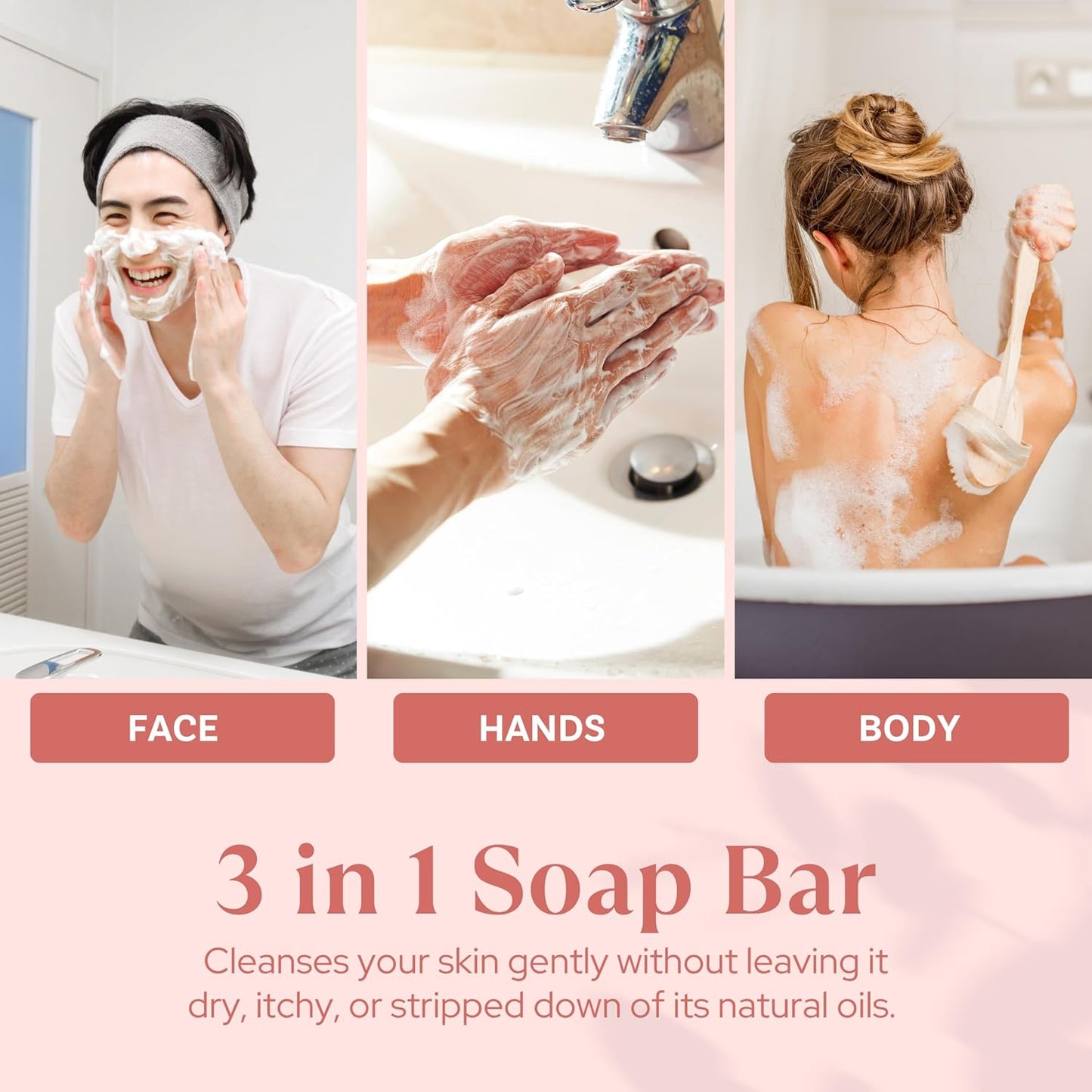 English Rose soap bar creating lather for face, hands, and body