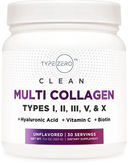 Type Zero Multi Collagen powder tub, unflavored, 30 servings label on front