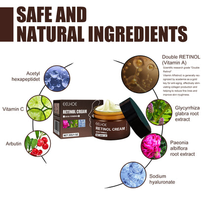 Retinol face cream jar with ingredient circles diagram