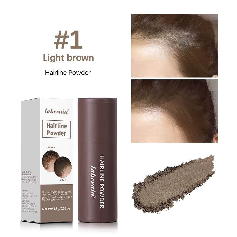 Hairline powder #1 Light Brown: box, bottle, and hairline coverage shown on photos