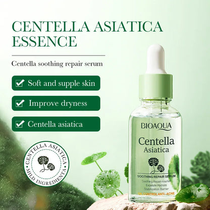 BIOAQUA Centella Asiatica face serum bottle with green cap and dropper