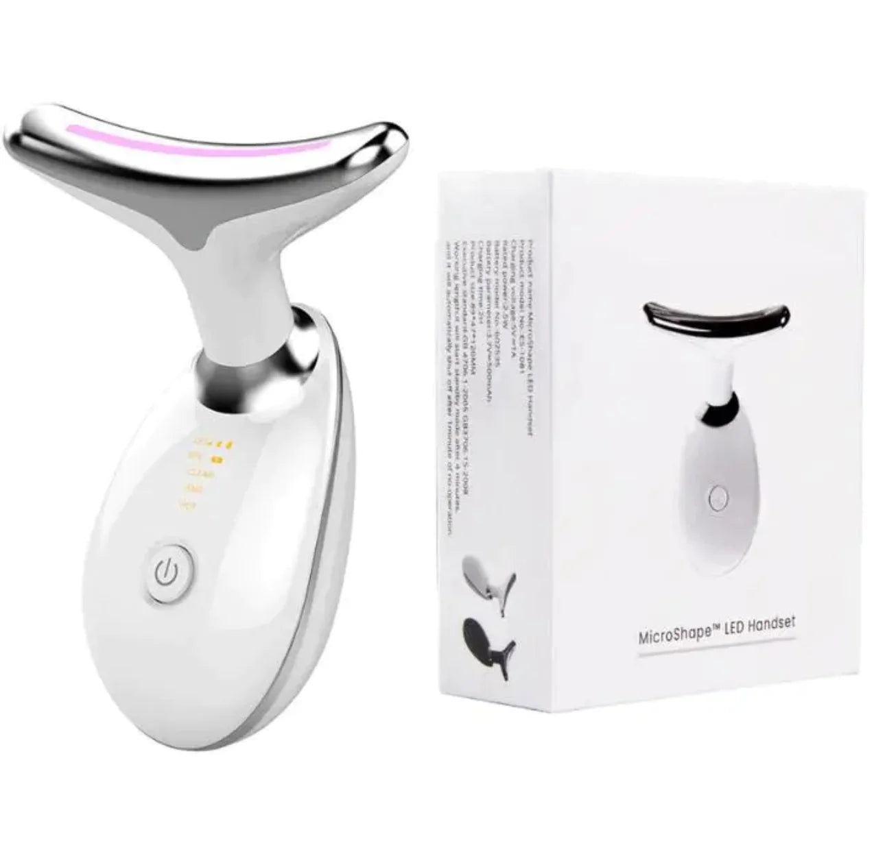 Wellenförmiges Microcurrent-Facialgerät, weiß mit violettem LED-Leuchten