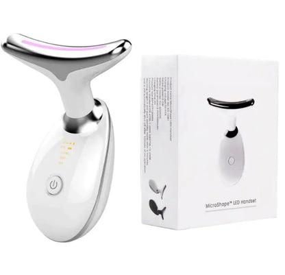Wellenförmiges Microcurrent-Facialgerät, weiß mit violettem LED-Leuchten